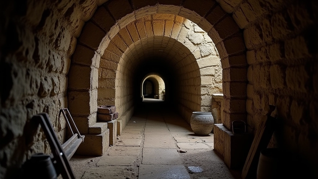 Průhled do historické štoly Kutné Hory s kamenným vchodem