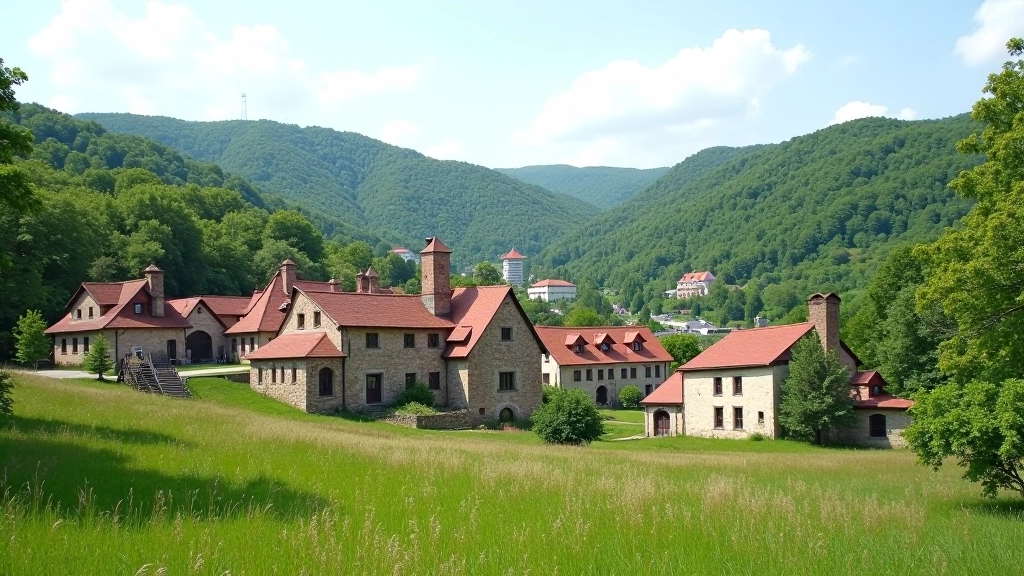 Historické těžařské území se starou architekturou a okolní přírodou